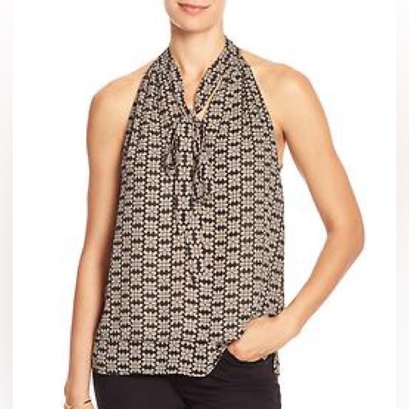 Banana Republic Black and Tan Geometric Print Tie Front Blouse - Picture 1 of 9
